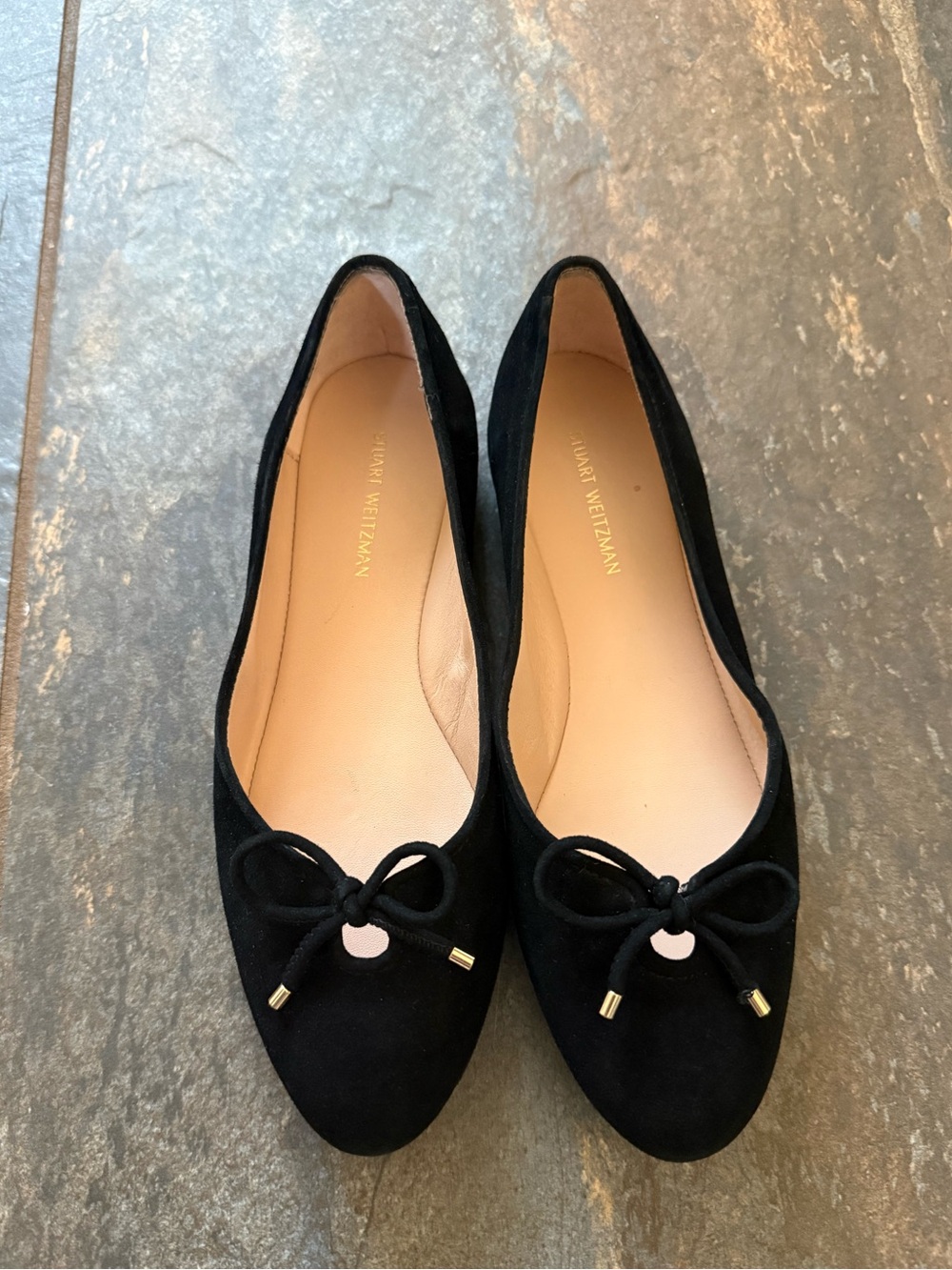 Stuart Weitzman Black Suede Bow Flats